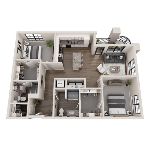 Floor plan for 2 beds, 2 baths, 1112 sqft